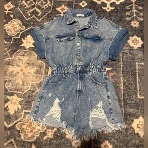Denim Short Sleeve Jumpsuit